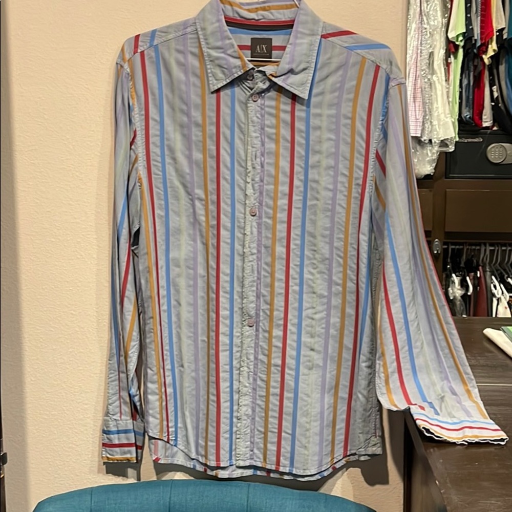 AX Armani Exchange Light Blue Stripes Mens Shirt L
